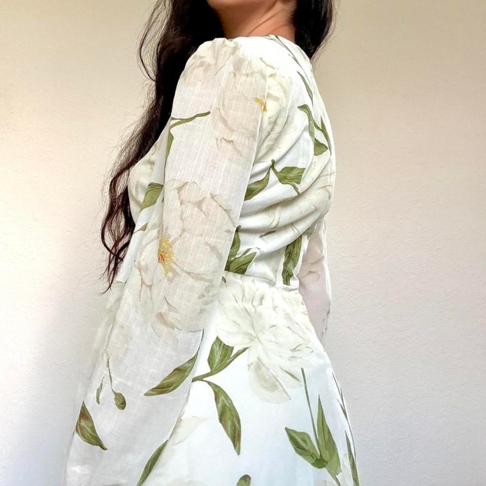 Taylor White & Green Floral Midi Dress – Size 8